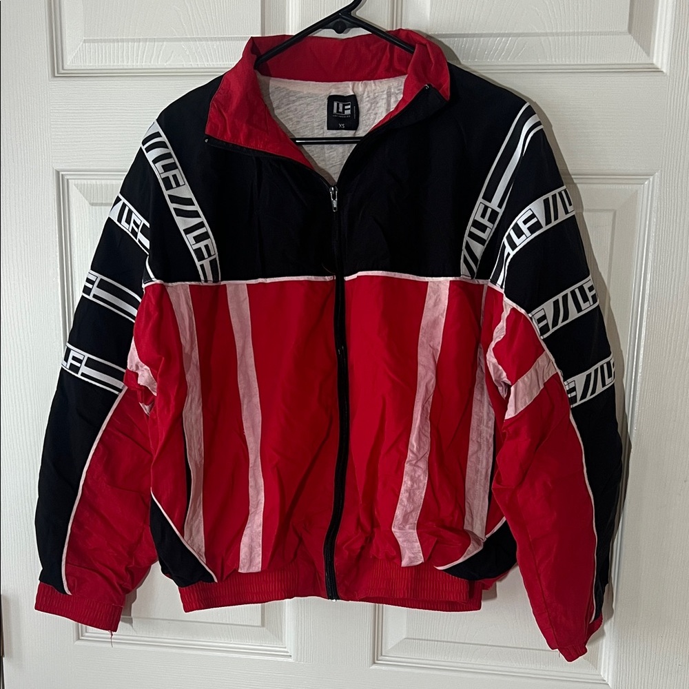LF Los Angeles Red Black White Moto Style Windbreaker Bomber Jacket, Sz XS‎